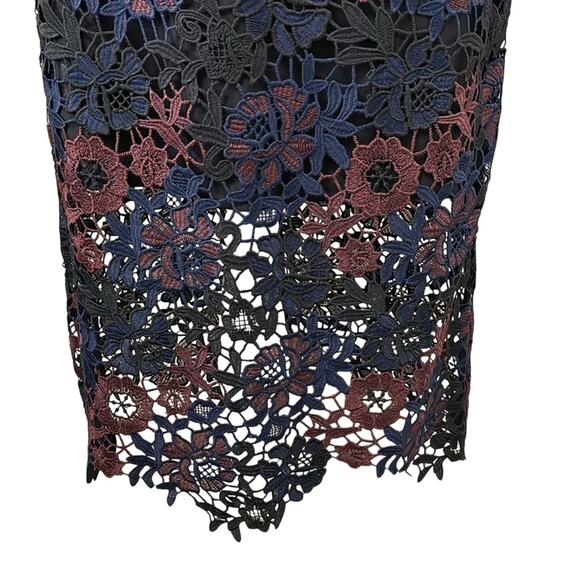 Topshop lace pencil midi skirt. Black blue burgundy. Faux leather waist. Sz 4P - Picture 3 of 12